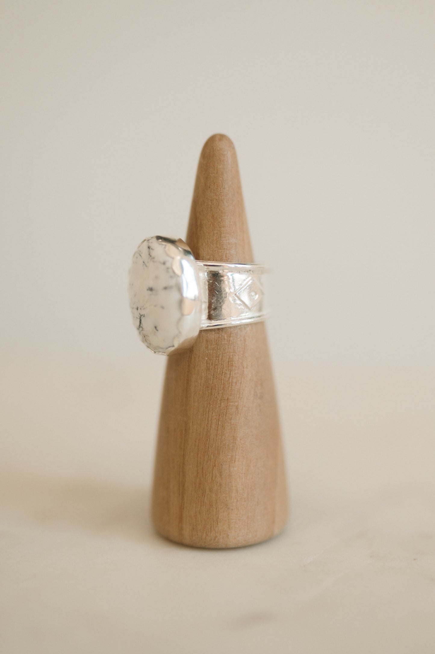 White Buffalo Turquoise Ring - Size 9