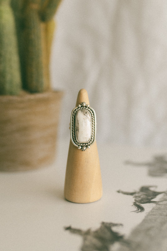 White Buffalo Turquoise Ring - Size 7