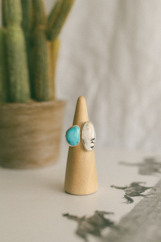 Kingman + White Buffalo Turquoise Ring - Size 10