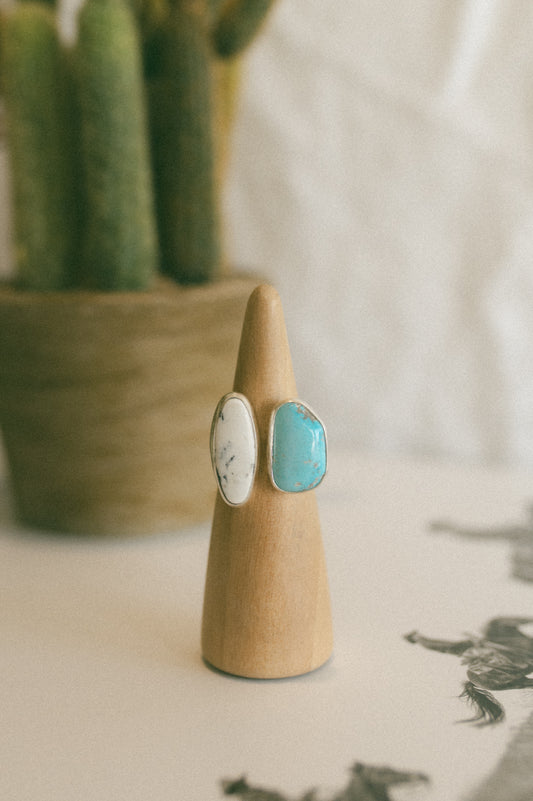White Buffalo + Kingman Turquoise Ring - Size 9