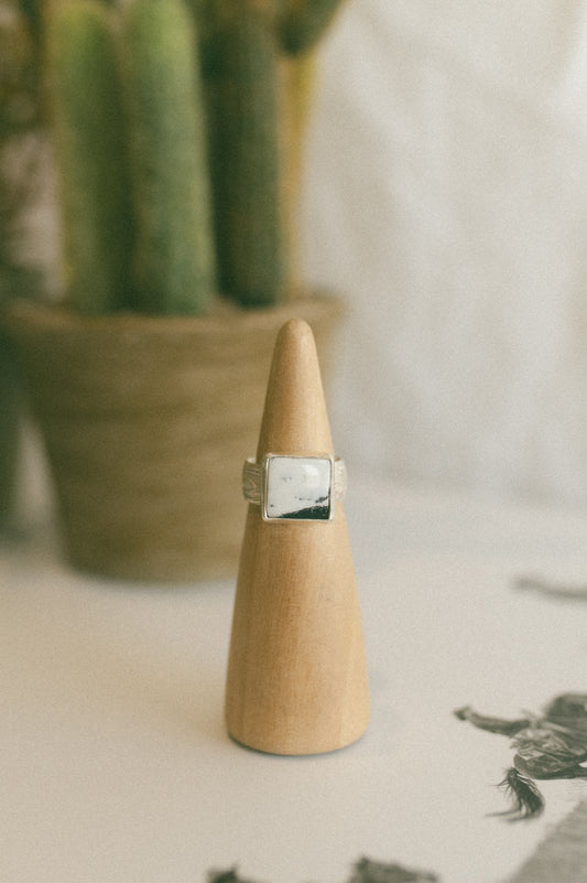 White Buffalo Turquoise Ring - Size 8