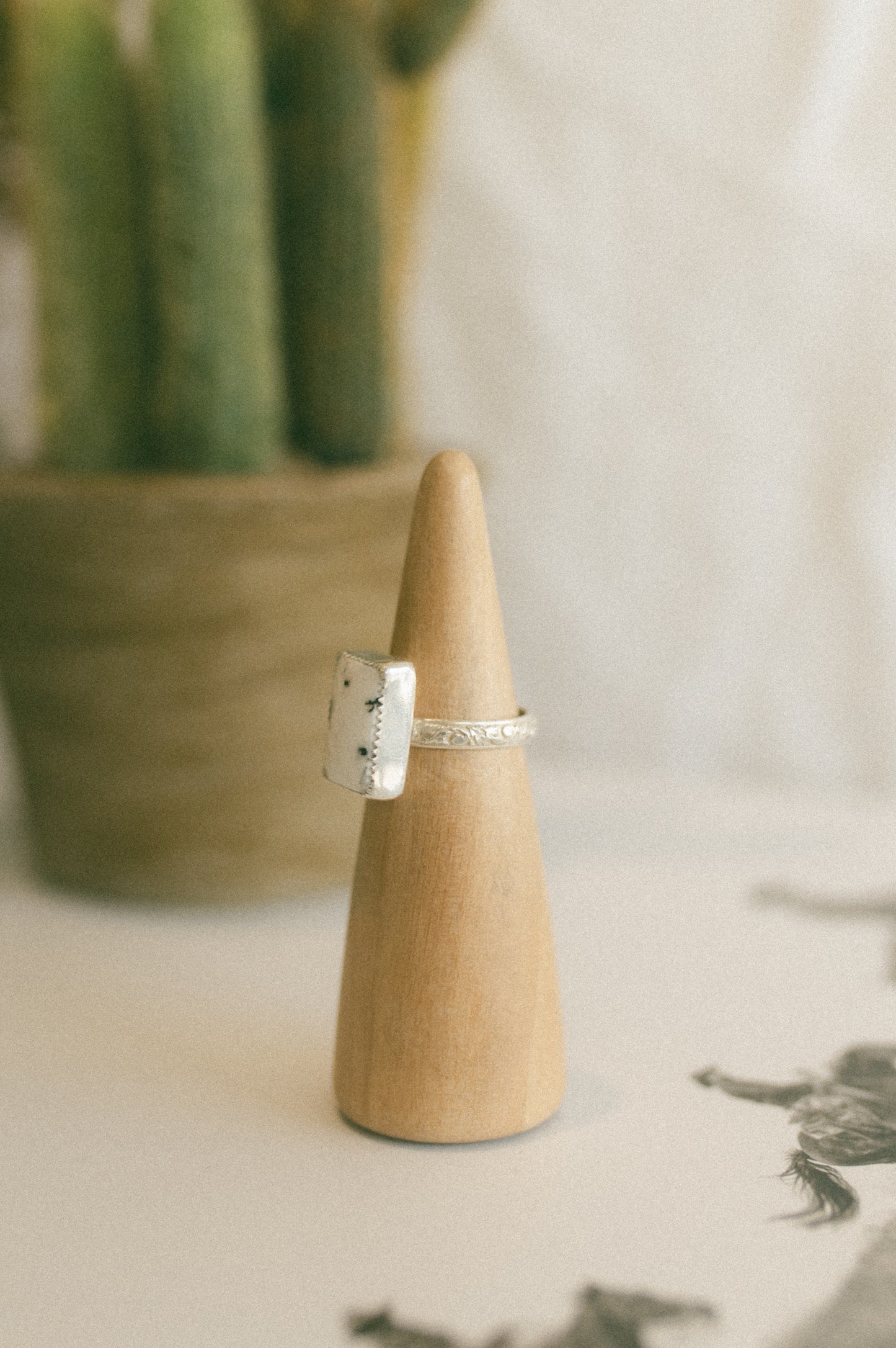 White Buffalo Turquoise Ring - Size 8