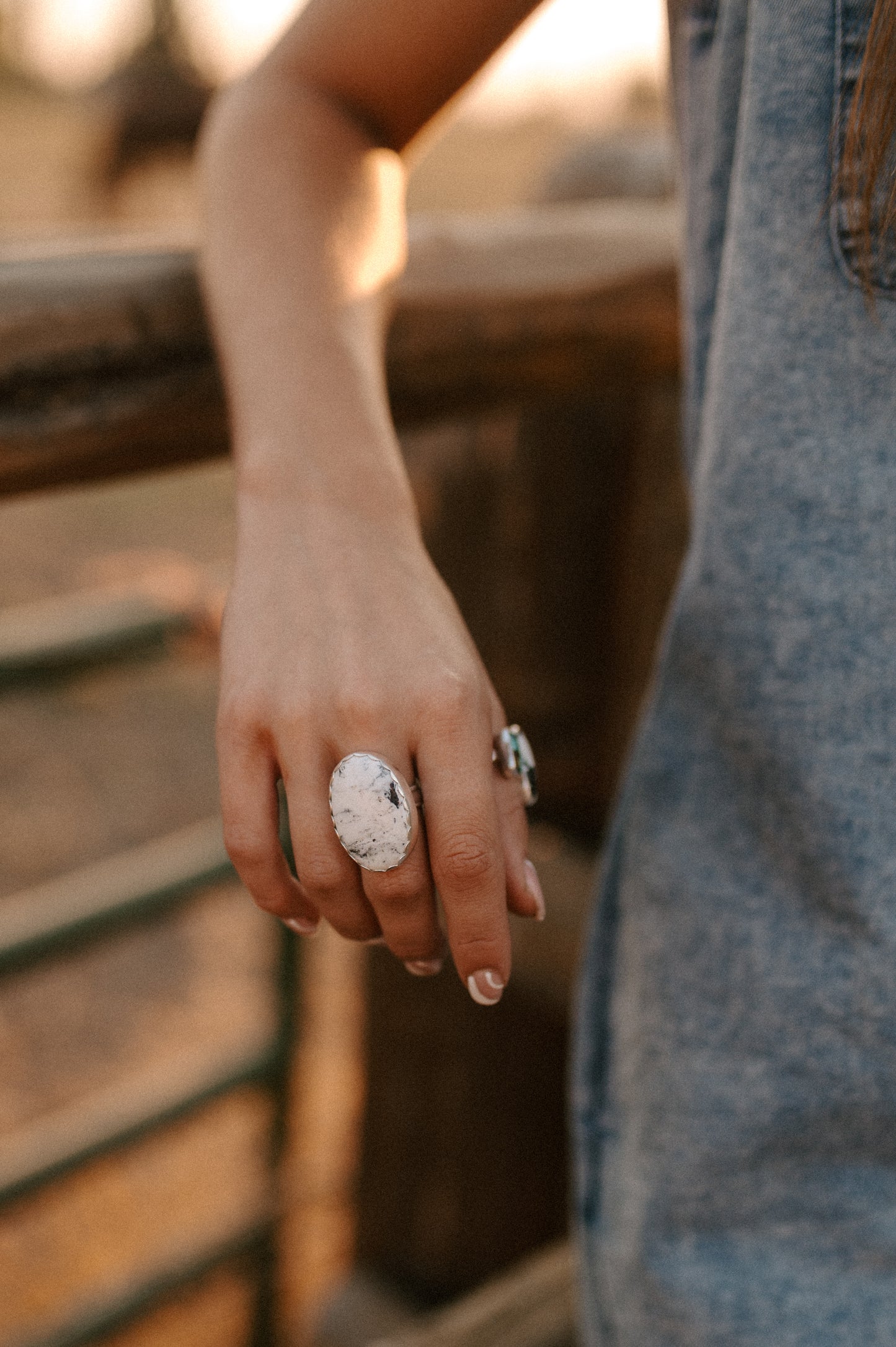 White Buffalo Turquoise Ring - Size 7