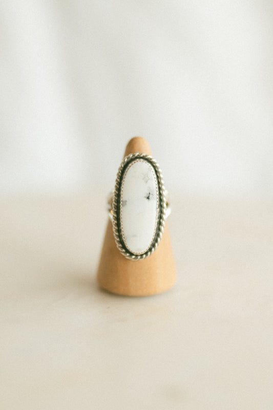 White Buffalo Turquoise Ring - Size 7.5