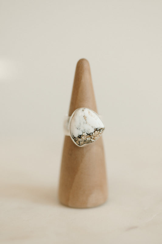 White Buffalo Turquoise Ring - Size 11