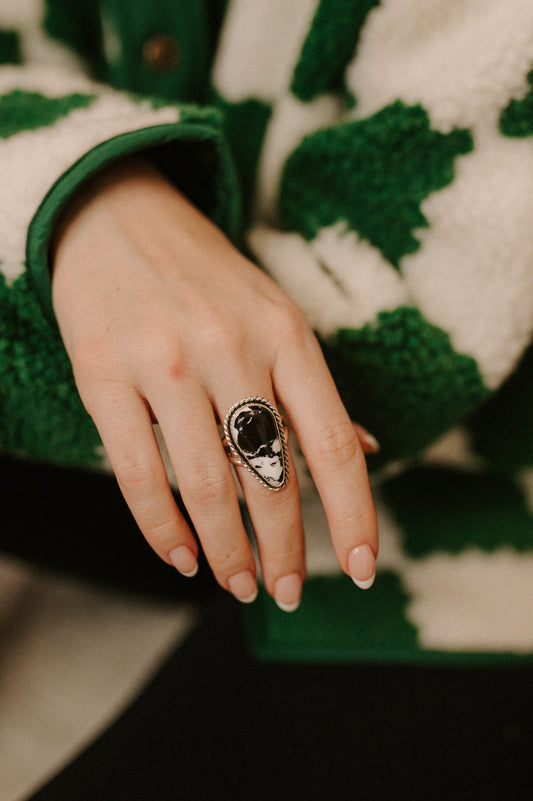 White Buffalo Turquoise Ring - Size 10