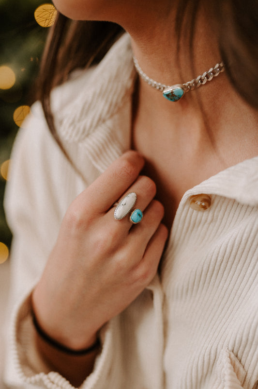 Kingman + White Buffalo Turquoise Ring - Size 6