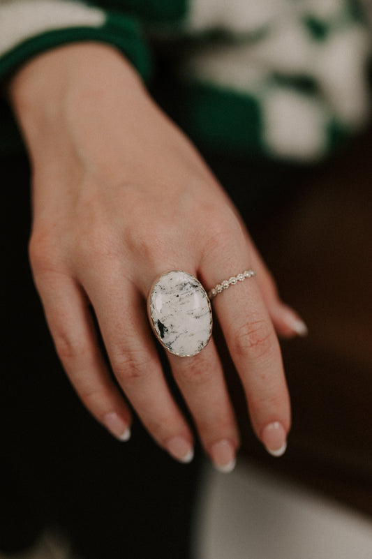 White Buffalo Turquoise Ring - Size 7