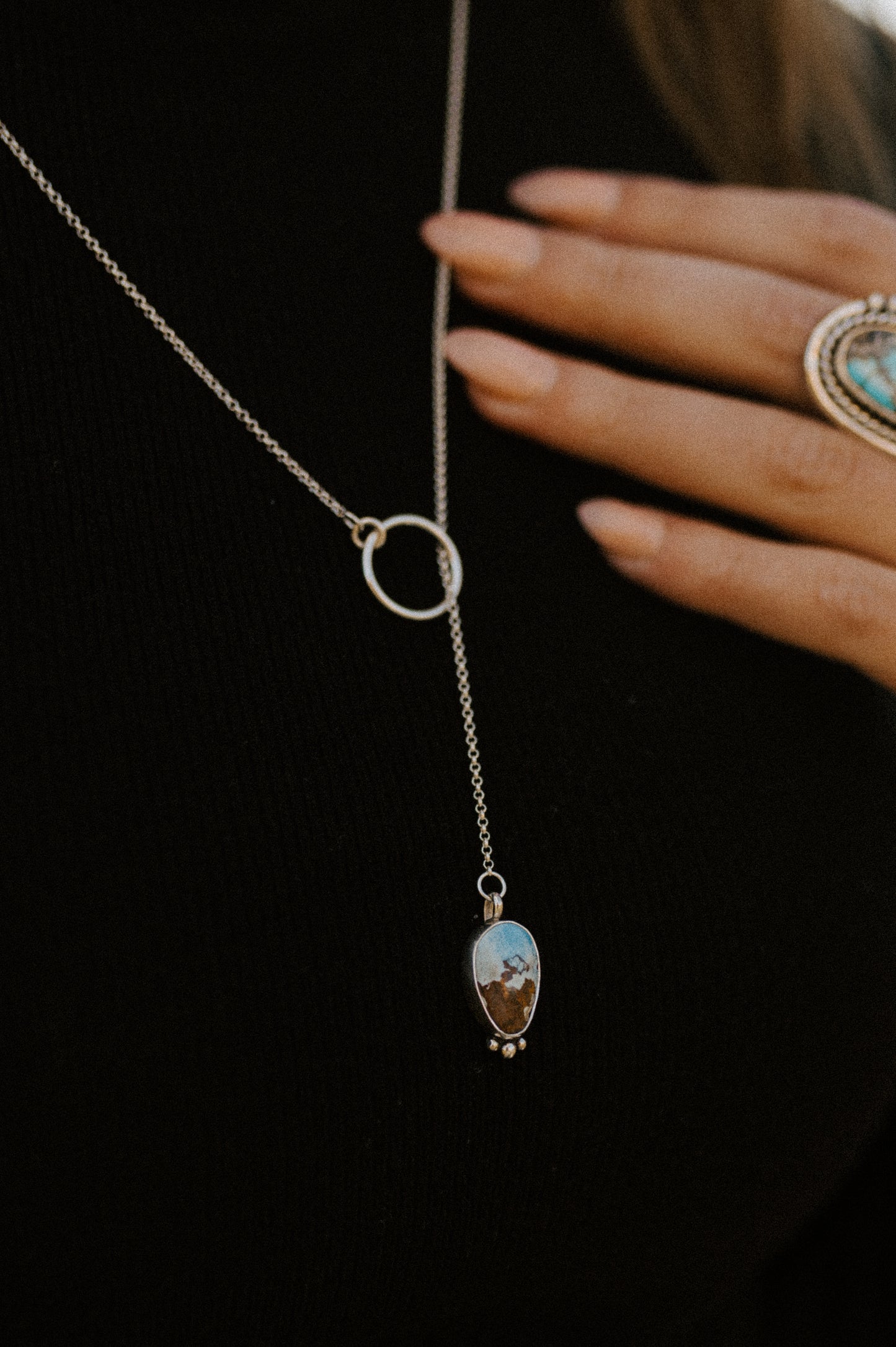 Golden Hills Turquoise Lariat Pendant Necklace