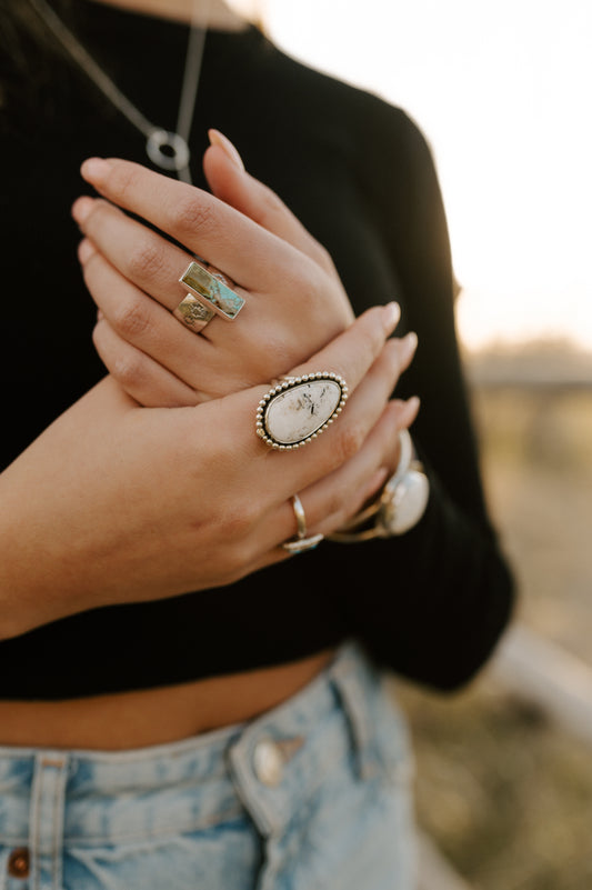 White Buffalo Turquoise Ring - Size 6.5