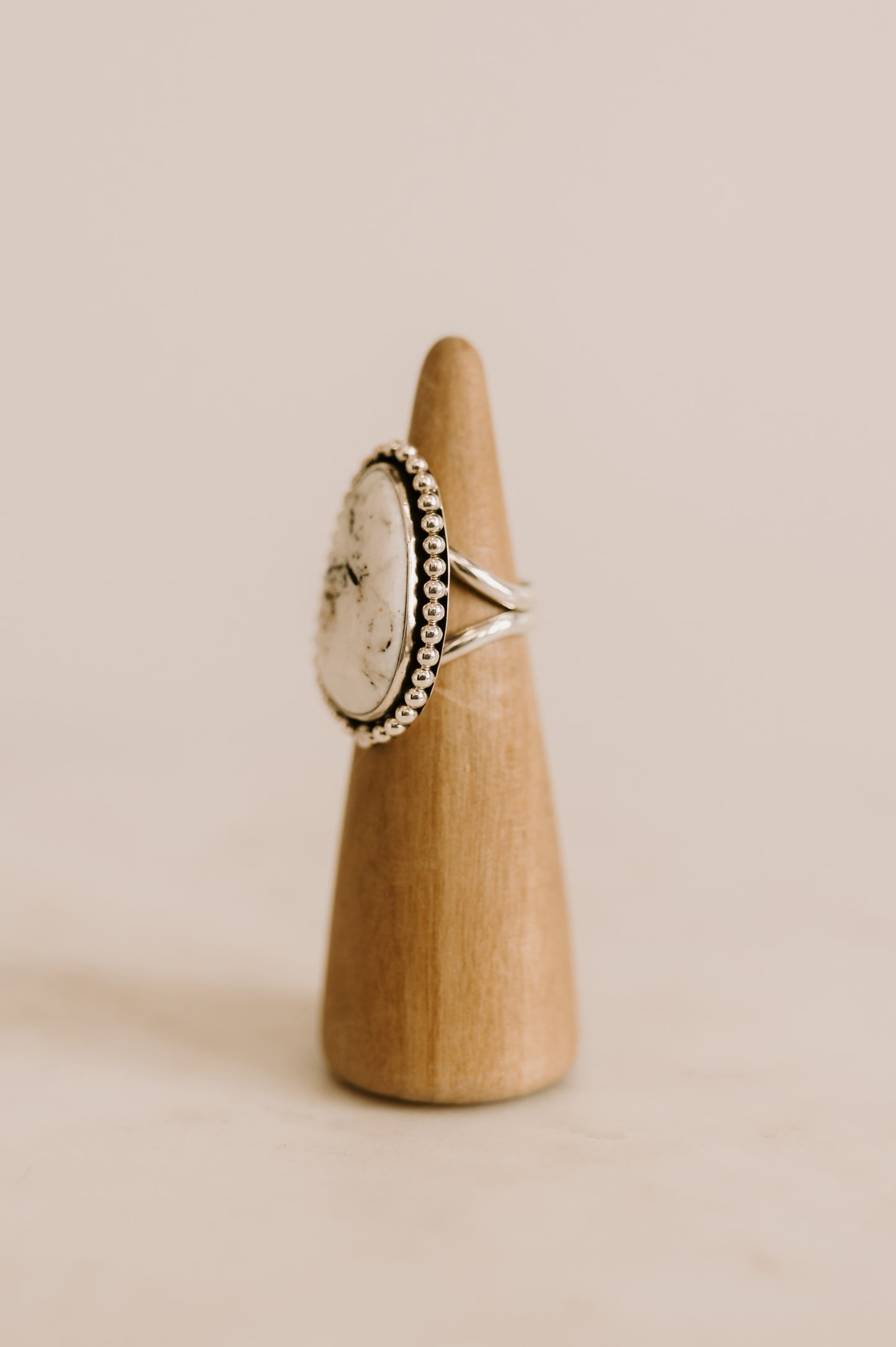 White Buffalo Turquoise Ring - Size 6.5