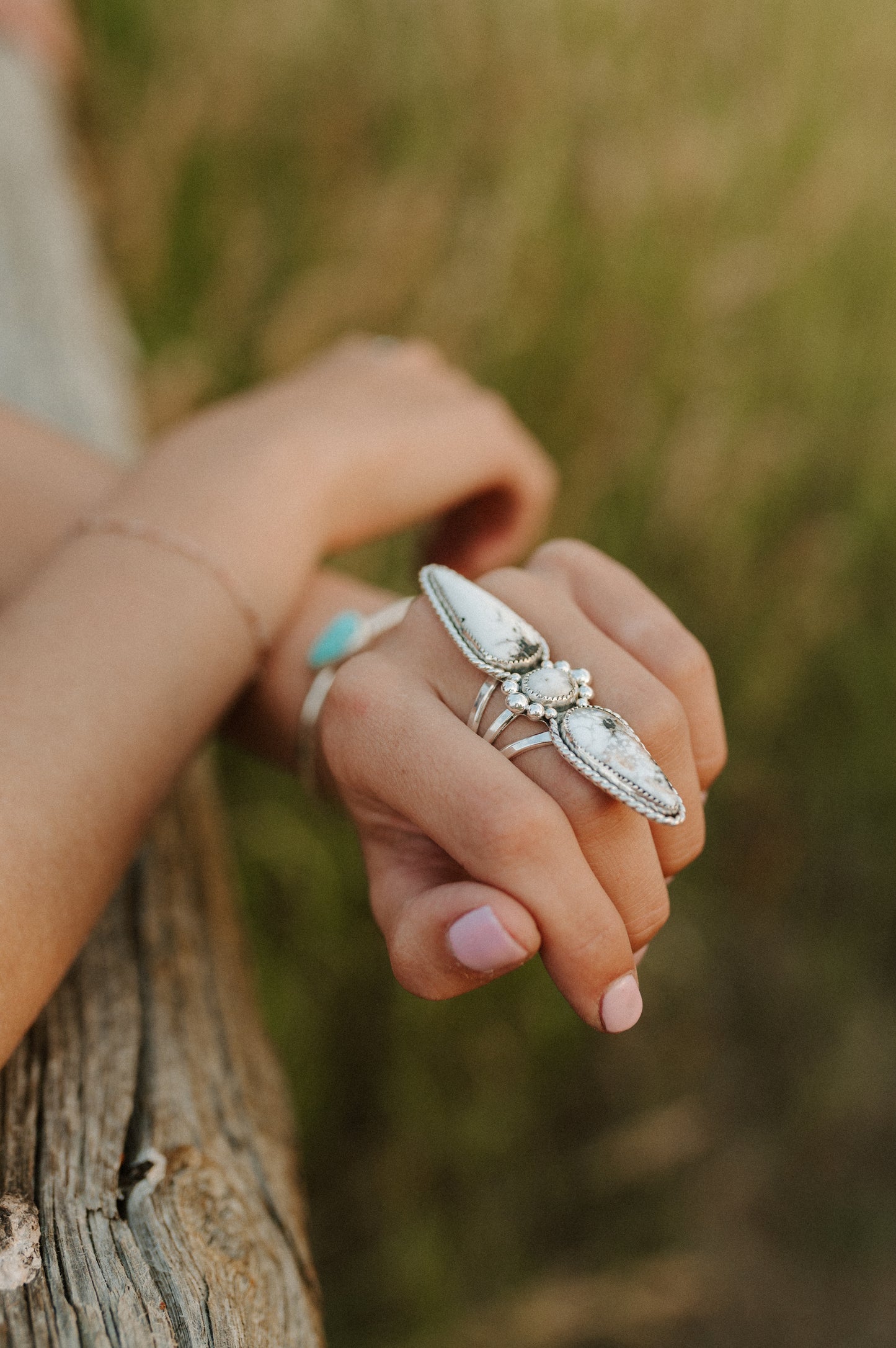 White Buffalo Turquoise Ring - Size 9.5